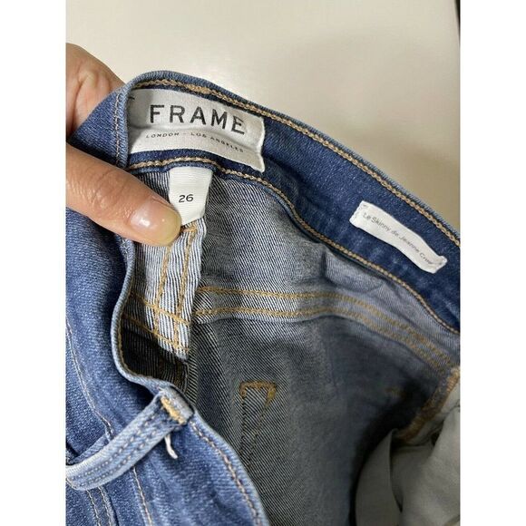 FRAME Le Raw Edge Ripped Crop Skinny Jeans In Washington Square Sz 26 $200 - Picture 6 of 9